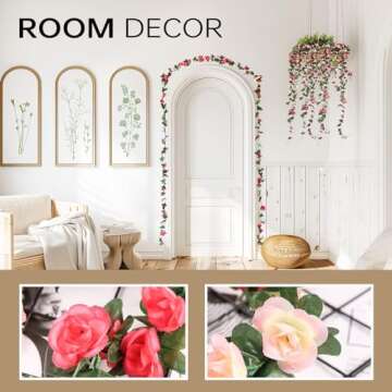 Miracliy 5 Pack 41 FT Fake Rose Vine Flowers Plants Artificial Flower Hanging Rose Ivy Home Hotel Office Wedding Party Garden Craft Art Déco