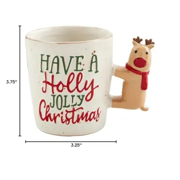 Adorable Mud Pie Reindeer Figural Handle Mug - Holiday Joy