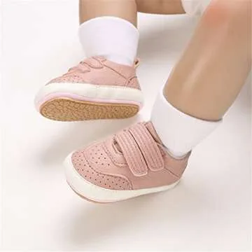 E-FAK Baby Shoes for Boys and Girls - Non-Slip Toddler First Walker Sneakers (12-18 Months, Pink)