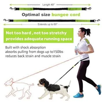 Hands Free Dog Leash for Running Walking Training Hiking, Dual-Handle Reflective Bungee, Poop Bag Dispenser Pouch, Adjustable Waist Belt, Shock Absorbing, Ideal for Medium to Large Dogs (Black/Green)