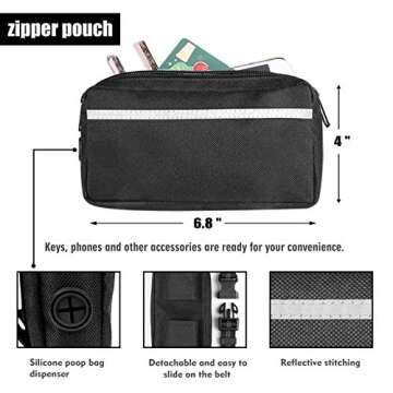 Hands Free Dog Leash for Running Walking Training Hiking, Dual-Handle Reflective Bungee, Poop Bag Dispenser Pouch, Adjustable Waist Belt, Shock Absorbing, Ideal for Medium to Large Dogs (Black/Green)