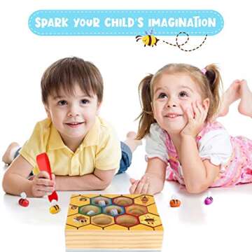 Avenor Toddler Fine Motor Skills Toy for 3 4 5 Year Old - Clamp Bee to Hive Matching Game - Montessori Wooden Color Sorting Early Learning Preschool Educational Gift Toys for 3+ Years Old Kids