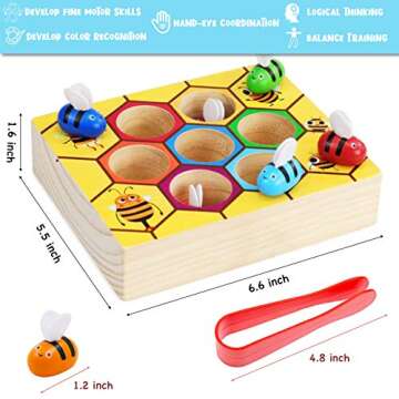 Avenor Toddler Fine Motor Skills Toy for 3 4 5 Year Old - Clamp Bee to Hive Matching Game - Montessori Wooden Color Sorting Early Learning Preschool Educational Gift Toys for 3+ Years Old Kids