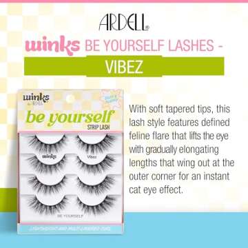 Ardell Winks Be Yourself Lashes - Vibez Style, Bold & Expressive Black Strip Lashes, Dramatic Look, False Eyelashes, 4-Pack