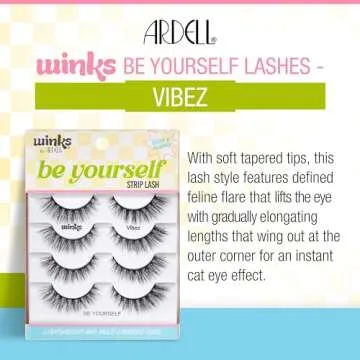 Ardell Winks Be Yourself Lashes - Vibez Style, Bold & Expressive Black Strip Lashes, Dramatic Look, False Eyelashes, 4-Pack