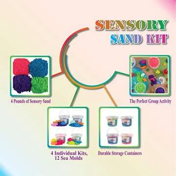 Sensory Sand Play Sand for Kids with Sea Molds 4 Pound Bulk Multicolor Sand for Boys and Girls