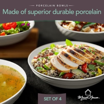 Stylish Maison Neuve Set of 4 White Porcelain Dinner Bowls