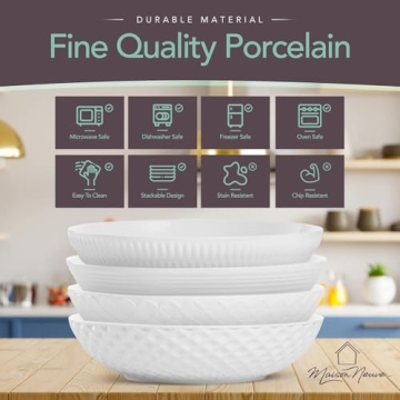 Stylish Maison Neuve Set of 4 White Porcelain Dinner Bowls
