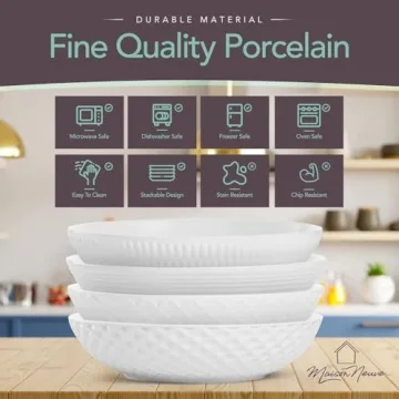 Stylish Maison Neuve Set of 4 White Porcelain Dinner Bowls