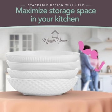 Stylish Maison Neuve Set of 4 White Porcelain Dinner Bowls