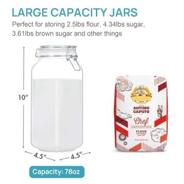 Vtopmart 78oz Glass Food Storage Jars with Airtight Clamp Lids, 3 Pack Large Kitchen Canisters for F...