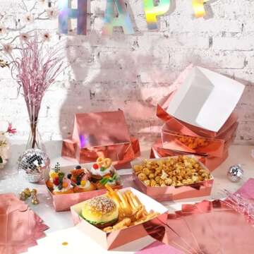 Mifoci 50 Pcs Metallic Rose Gold Party Paper Food Trays - 5 lb Capacity Deluxe Snack Plates