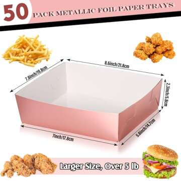 50 Pcs Metallic Rose Gold Party Food Trays for Events