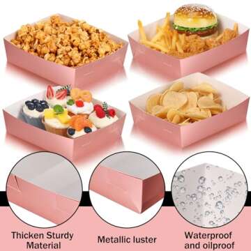 50 Pcs Metallic Rose Gold Party Food Trays for Events