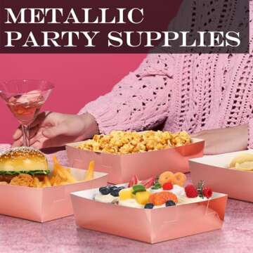 50 Pcs Metallic Rose Gold Party Food Trays for Events