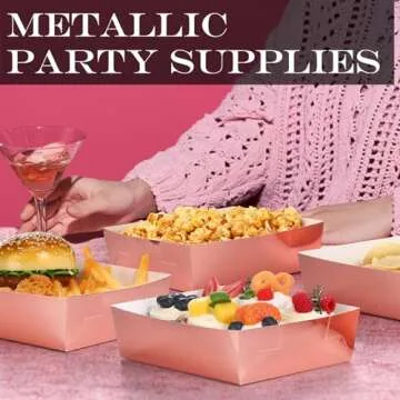 50 Pcs Metallic Rose Gold Party Food Trays for Events