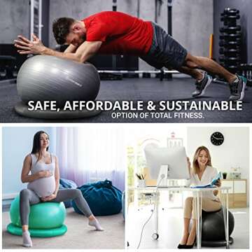 INTENT SPORTS Yoga Ball Chair – Stability Ball with Inflatable Stability Base & Resistance Bands, Fitness Ball for Home Gym, Office, Improves Back Pain, Core, Posture & Balance (65 cm) (Mint Green)