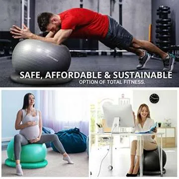 INTENT SPORTS Yoga Ball Chair – Stability Ball with Inflatable Stability Base & Resistance Bands, Fitness Ball for Home Gym, Office, Improves Back Pain, Core, Posture & Balance (65 cm) (Mint Green)