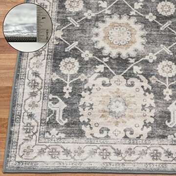 ReaLife Machine Washable Area Rug - Living Room Bedroom Bathroom Kitchen Entryway Office - Padded Low Pile Stain Resistant Premium - Boho Farmhouse Vintage - Bryn - Gray Beige Ivory 5' x 7'