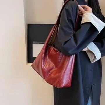 GETERUUV Faux Leather Tote Bag Women Red Shoulder Purse and Handbag Set Versatile Satchel Hobo Bag Commuting Bag