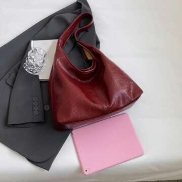 GETERUUV Faux Leather Tote Bag Women Red Shoulder Purse and Handbag Set Versatile Satchel Hobo Bag Commuting Bag