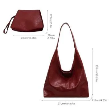 GETERUUV Faux Leather Tote Bag Women Red Shoulder Purse and Handbag Set Versatile Satchel Hobo Bag Commuting Bag