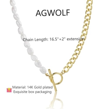 Dainty Pearl Necklace for Women 14K Gold Plated