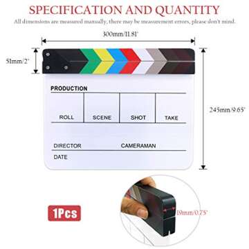Hilitchi Acrylic Plastic Slate 25x30cm/10x12" Dry Erase Director's Film Clapboard Cut Action Scene Clapper Board Slate with Color Sticks