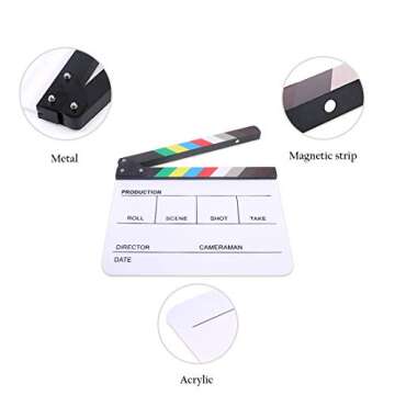 Hilitchi Acrylic Plastic Slate 25x30cm/10x12" Dry Erase Director's Film Clapboard Cut Action Scene Clapper Board Slate with Color Sticks
