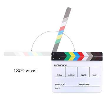 Hilitchi Acrylic Plastic Slate 25x30cm/10x12" Dry Erase Director's Film Clapboard Cut Action Scene Clapper Board Slate with Color Sticks