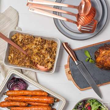 Rose Gold Kitchen Utensils -Sturdy Copper Utensils Set Includes: Copper Ladle, Copper Spoon, Skimmer & Turner- Rose Gold Kitchen Accessories & Copper Kitchen Accessories, Rose Gold Serving Utensils…