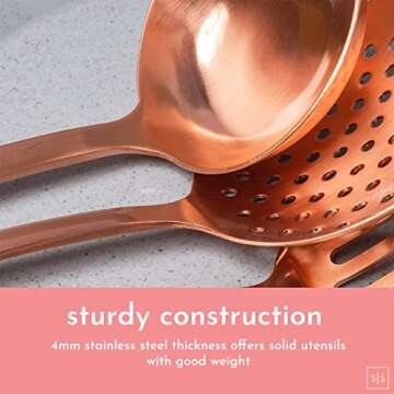 Rose Gold Kitchen Utensils -Sturdy Copper Utensils Set Includes: Copper Ladle, Copper Spoon, Skimmer & Turner- Rose Gold Kitchen Accessories & Copper Kitchen Accessories, Rose Gold Serving Utensils…