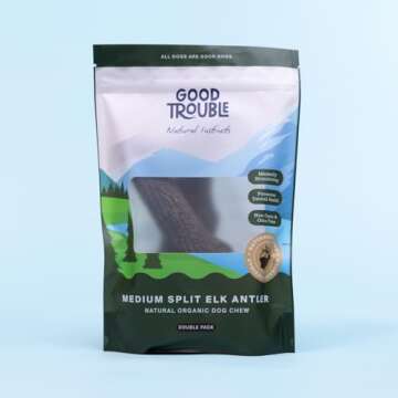 Good Trouble Premium Elk Antlers for Medium Dogs – 2 Pack - All-Natural, Shed Antler Chews for Den...