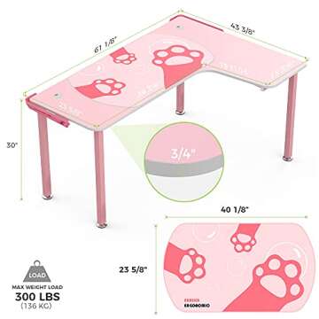 Eureka Ergonomic 61 inch L Shaped Desk, Pink Computer Gaming Desk Office Corner Desk for Home Office...
