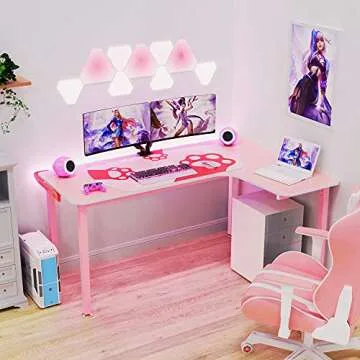 Eureka Ergonomic 61 inch L Shaped Desk, Pink Computer Gaming Desk Office Corner Desk for Home Office Study Writing Table with Mouse Pad, Easy Assembly (Right Side)