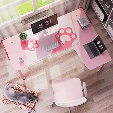 Eureka Ergonomic 61 inch L Shaped Desk, Pink Computer Gaming Desk Office Corner Desk for Home Office Study Writing Table with Mouse Pad, Easy Assembly (Right Side)