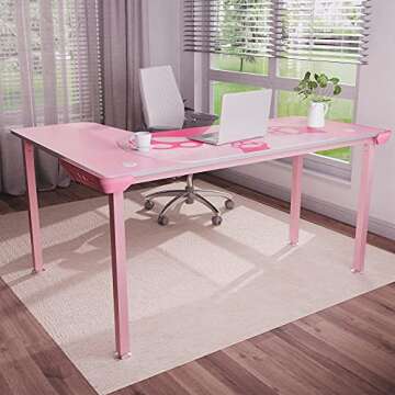 Eureka Ergonomic 61 inch L Shaped Desk, Pink Computer Gaming Desk Office Corner Desk for Home Office Study Writing Table with Mouse Pad, Easy Assembly (Right Side)