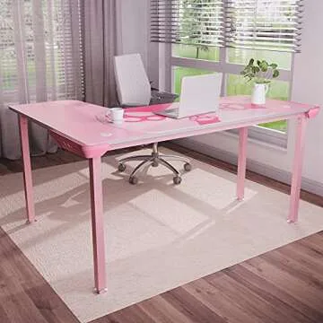 Eureka Ergonomic 61 inch L Shaped Desk, Pink Computer Gaming Desk Office Corner Desk for Home Office Study Writing Table with Mouse Pad, Easy Assembly (Right Side)