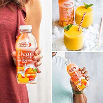 Premier Protein Clear Protein Drink Peach - 20g Protein, Gluten Free, 12-pack