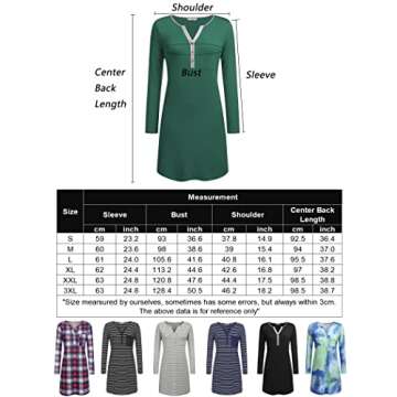Ekouaer Women's Nightshirt Long Sleeve Button Down Nightgown Solid Color Sleepwear Pajama Dress Black L