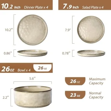 Elegant LIANYU Dinnerware Set for 4, 12 Pieces - Sandy Beige