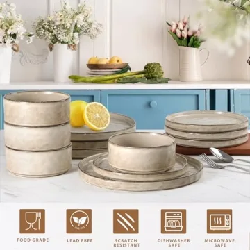 Elegant LIANYU Dinnerware Set for 4, 12 Pieces - Sandy Beige