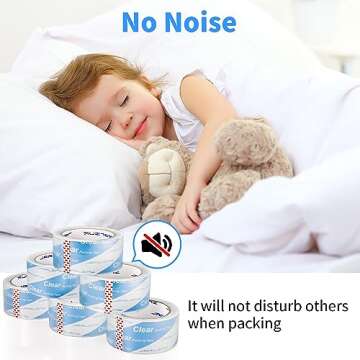 JARLINK No Noise Clear Quiet Packing Tape (6 Rolls), Heavy Duty Packaging Tape for Shipping Packagin...
