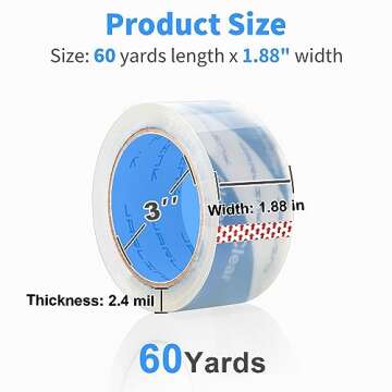 JARLINK No Noise Clear Quiet Packing Tape (6 Rolls), Heavy Duty Packaging Tape for Shipping Packaging Moving Sealing, 2.4mil Thick, 1.88 inches Wide, 60 Yards Per Roll, 360 Total Yards
