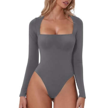 Stylish QINSEN Tummy Control Bodysuit for Women - Square Neck High Cut Tops