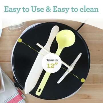 Euro Cuisine CM20 Electric Crepe Maker, 12-Inch Non-Stick Pancake Dosa Maker Machine, Electric Panca...