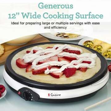Euro Cuisine CM20 Electric Crepe Maker, 12-Inch Non-Stick Pancake Dosa Maker Machine, Electric Pancake Griddle Crepe Pan with Accessories