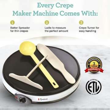 Euro Cuisine CM20 Electric Crepe Maker, 12-Inch Non-Stick Pancake Dosa Maker Machine, Electric Pancake Griddle Crepe Pan with Accessories