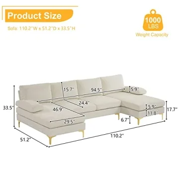 Karl Home 110" U-Shape Convertible Sectional Sofa Couch