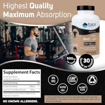 Trace Minerals Beef Liver, 500mg - Bone Health & Energy Support Supplement - Nutritional Supplement ...